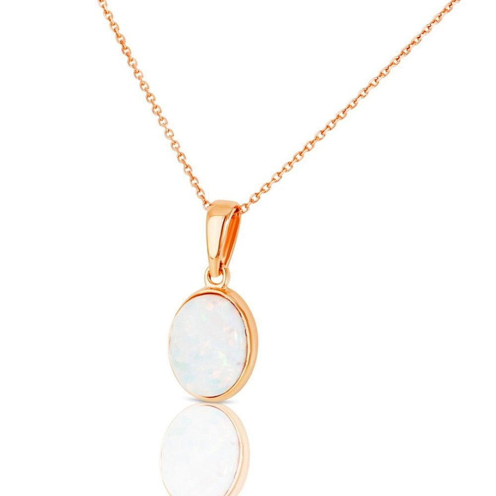 Rose Gold Opal Necklace
 New 9ct Rose Gold Cultured Opal Pendant & Necklace