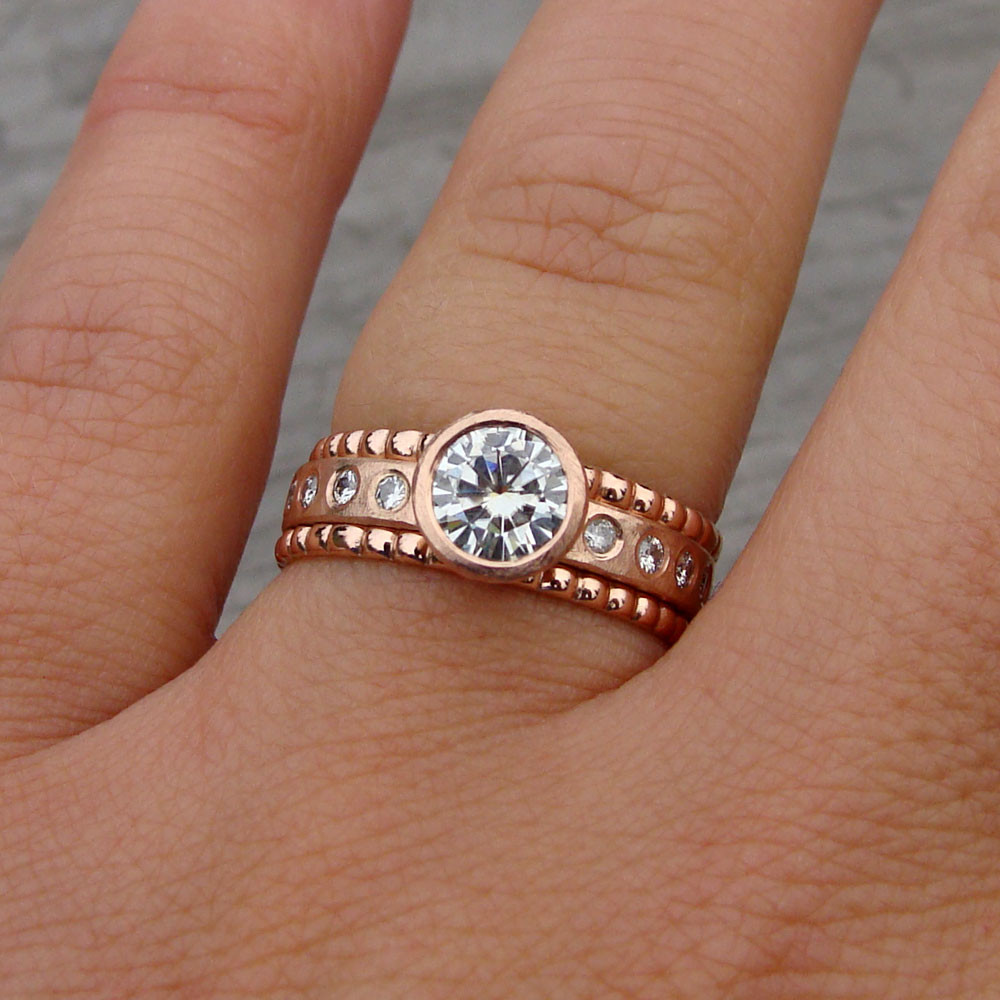 Rose Gold Wedding Band With White Gold Engagement Ring
 McFarland Designs Ethical Jewelry Using Fair Trade