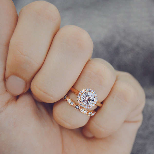 Rose Gold Wedding Band With White Gold Engagement Ring
 Rose Gold Diamond Engagement Rings and Wedding Bands