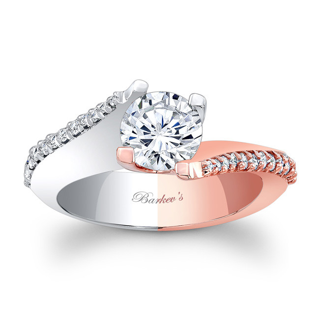 Rose Gold Wedding Band With White Gold Engagement Ring
 Barkev s White & Rose Gold Engagement Ring 7928LT