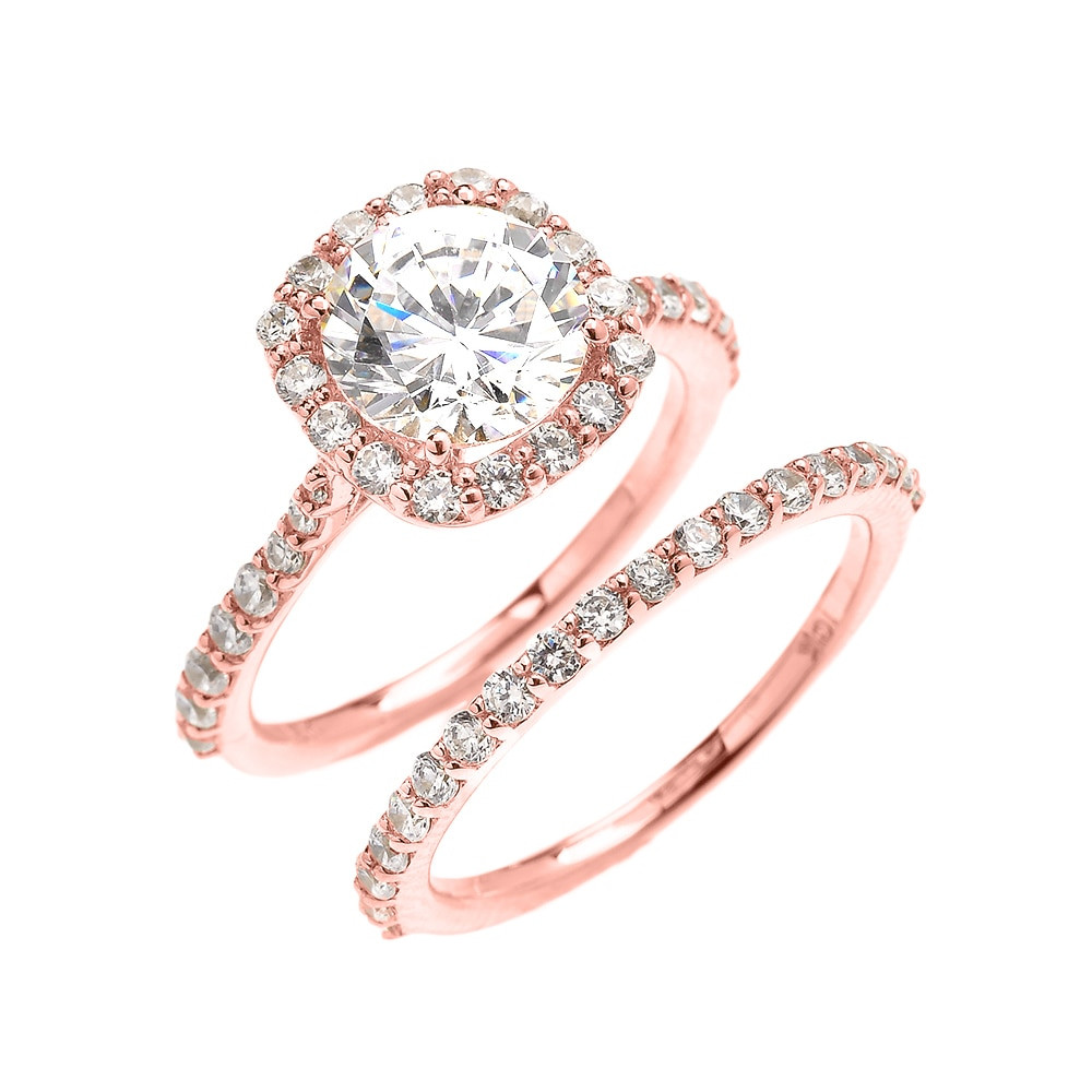 Rose Gold Wedding Ring
 Beautiful Dainty Rose Gold 3 Carat Halo Solitaire CZ