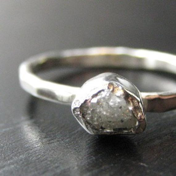 Rough Cut Diamond Engagement Ring
 Rough Diamond and Tiny Cut Diamond Ring by VKecojewelry on