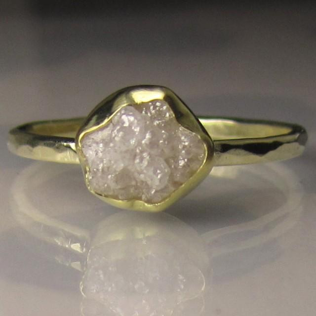 Rough Cut Diamond Engagement Ring
 White Raw Diamond Engagement Ring 18k And 14k Gold Rough