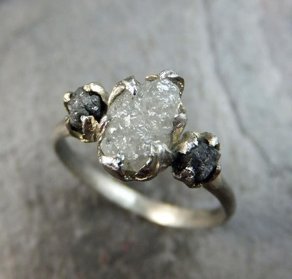 Rough Cut Diamond Engagement Ring
 Diamond Engagement Ring Rough Uncut 14k White Gold Wedding