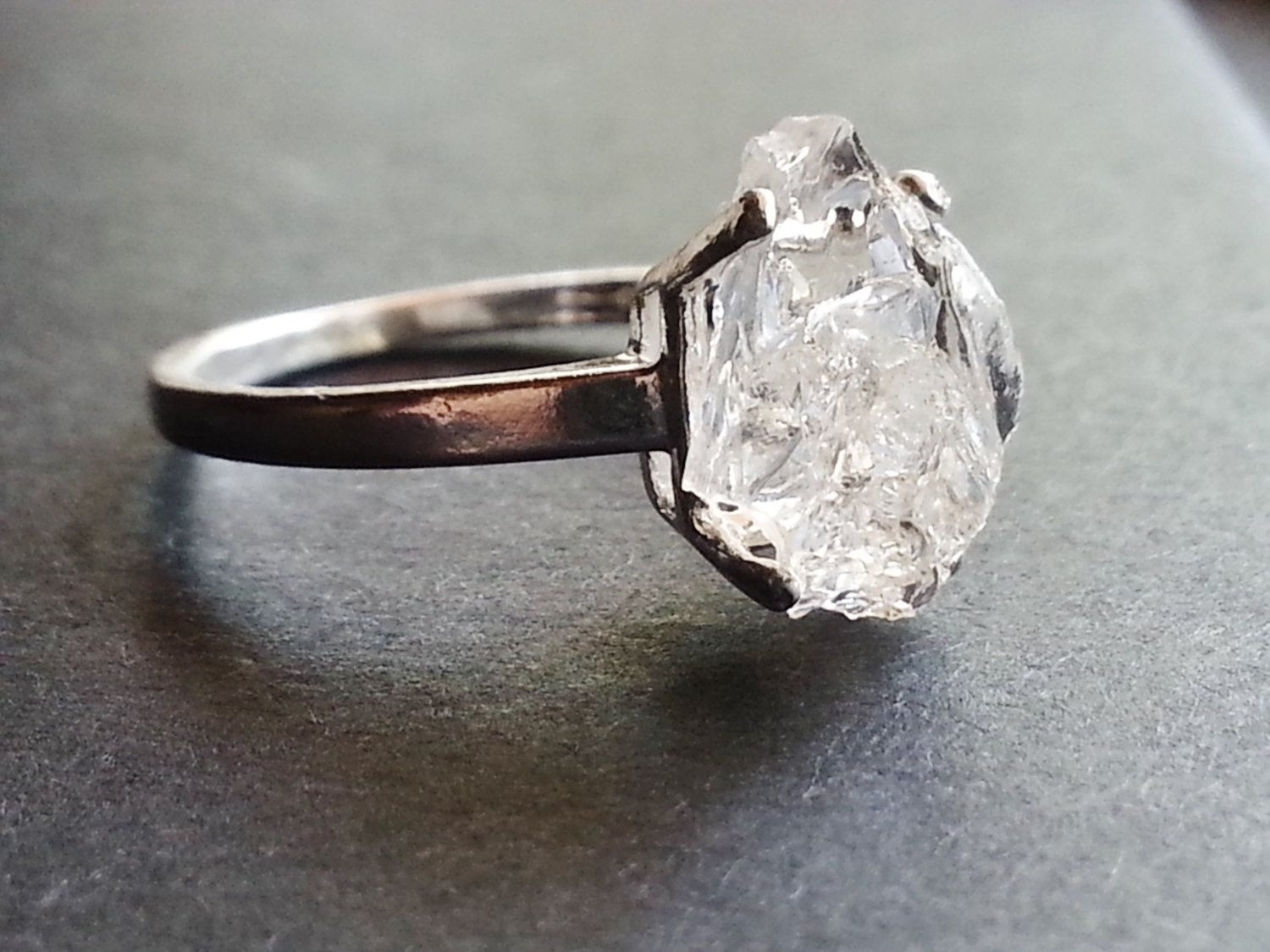 Rough Cut Diamond Engagement Ring
 MADE TO ORDER Raw Quartz Solitaire Ring Natural Rough