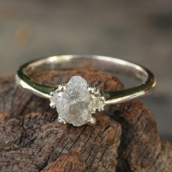 Rough Cut Diamond Engagement Ring
 Rough white diamond engagement ring in sterling silver band
