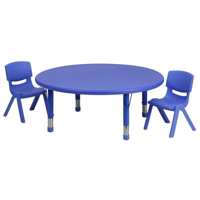 Round Kids Table
 KIDS 45 ROUND ADJUSTABLE BLUE PLASTIC ACTIVITY TABLE SET