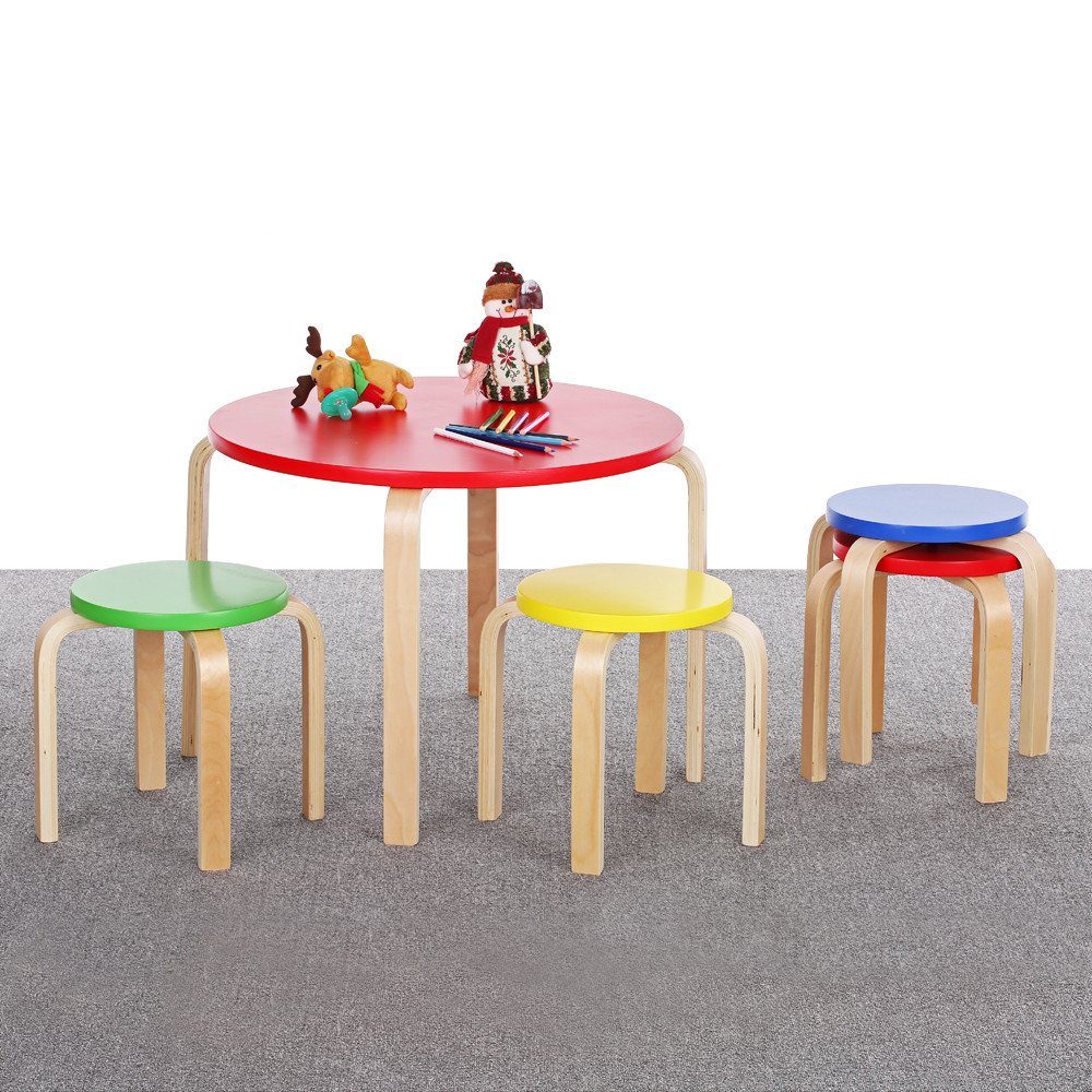 Round Kids Table
 colorful iKayaa Cute Solid Wood Round Kids Table and 4