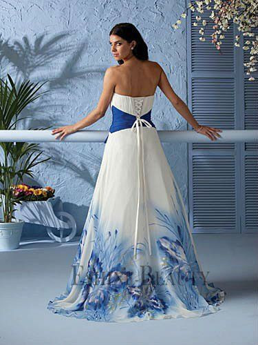 Royal Blue And White Wedding Dresses
 Butterfly Kisses Print Chiffon Slimming Women’s Dress