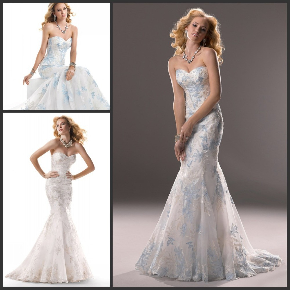Royal Blue And White Wedding Dresses
 Royal Blue and White Sweetheart Lace Mermaid Wedding