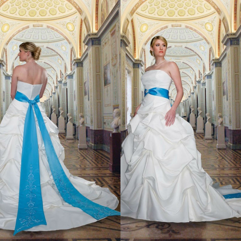 Royal Blue And White Wedding Dresses
 2014 Royal Blue and White Embroidery Cheap Plus Size