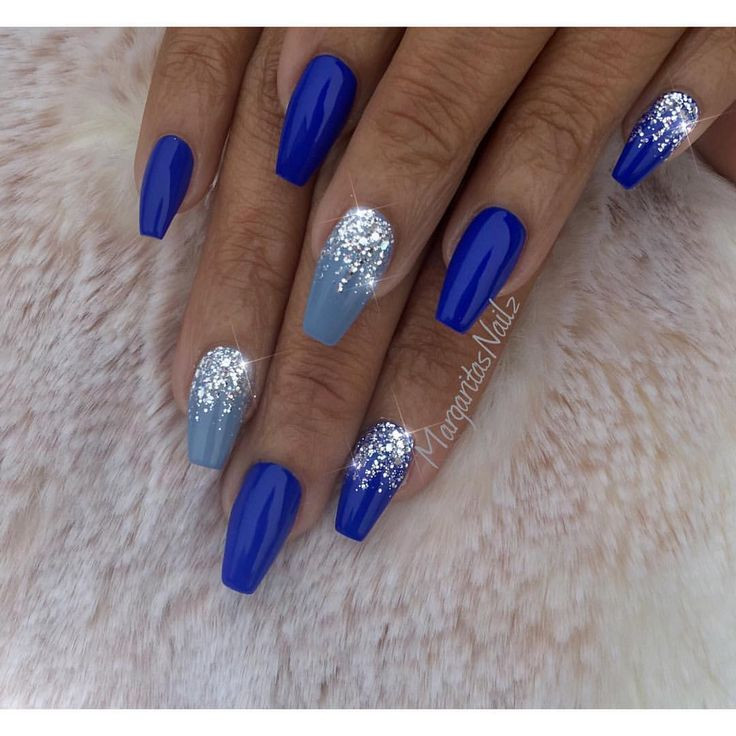 Royal Blue Glitter Nails
 Royal blue coffin nails by margaritasnailz silver glitter