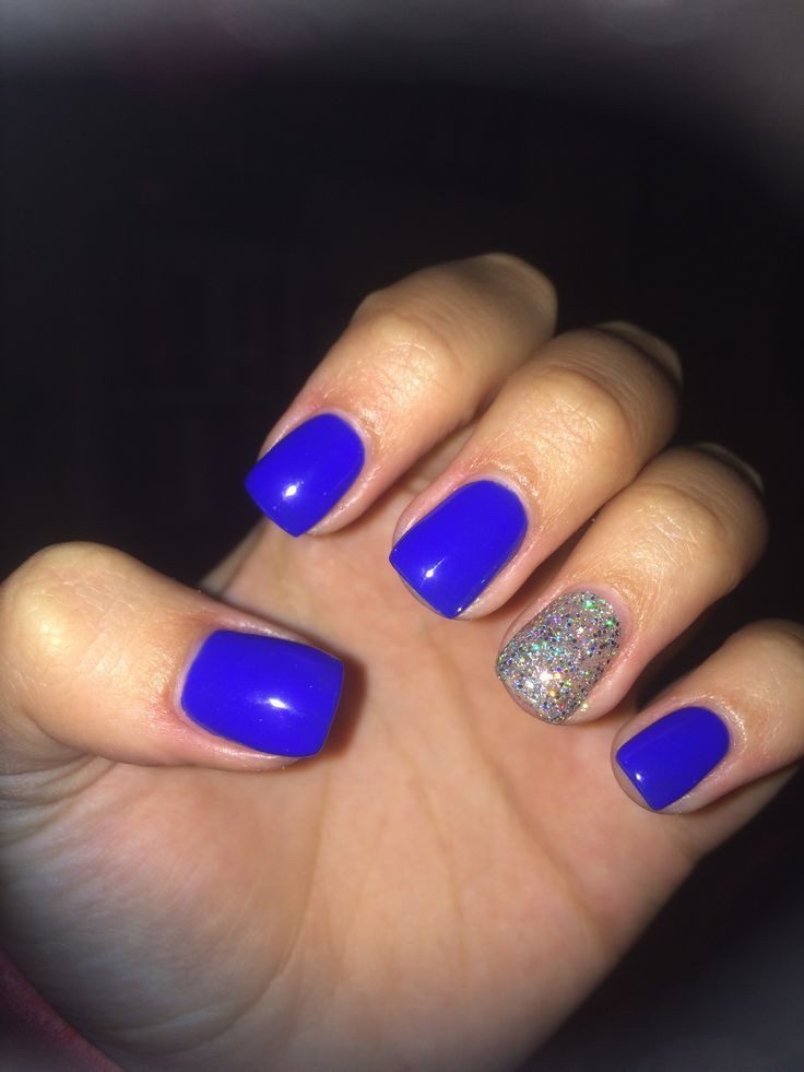 Royal Blue Glitter Nails
 Short acrylic nails royal blue with sparkle accent