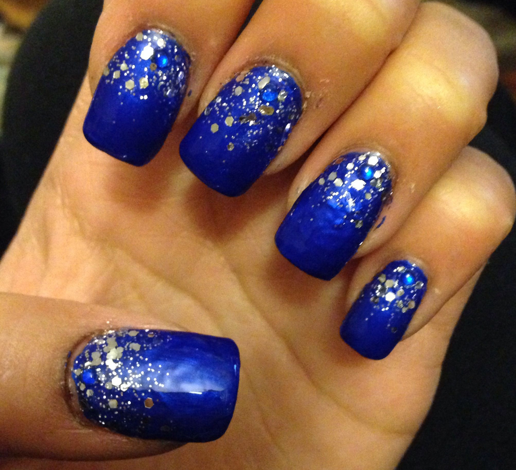 Royal Blue Glitter Nails
 Royal blue with silver sparkle glitter prom nails 2k14