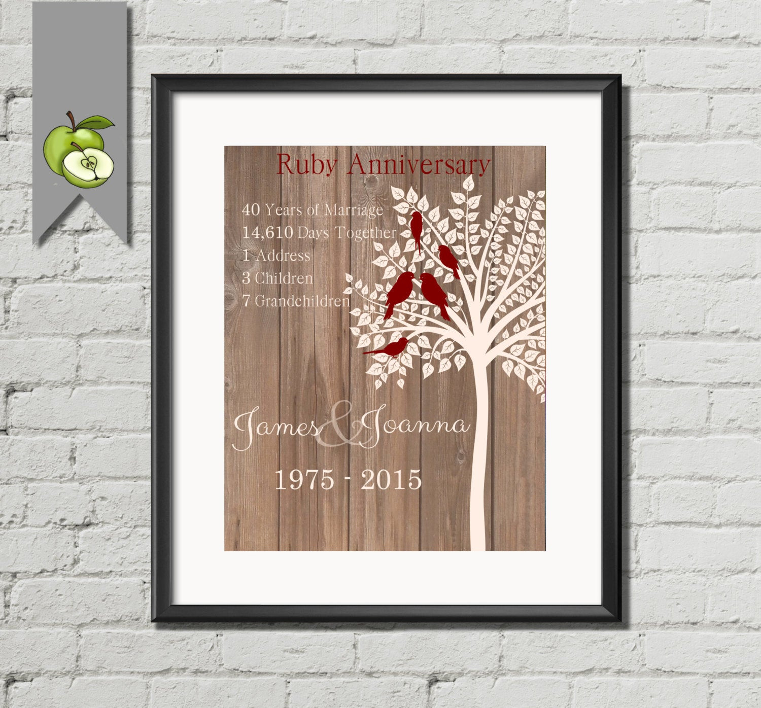 Ruby Anniversary Gift Ideas
 Ruby Wedding Anniversary Gift Personalised family tree