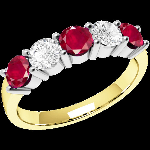 Ruby Diamond Eternity Rings
 Five stone ruby & diamond eternity ring in 18ct yellow