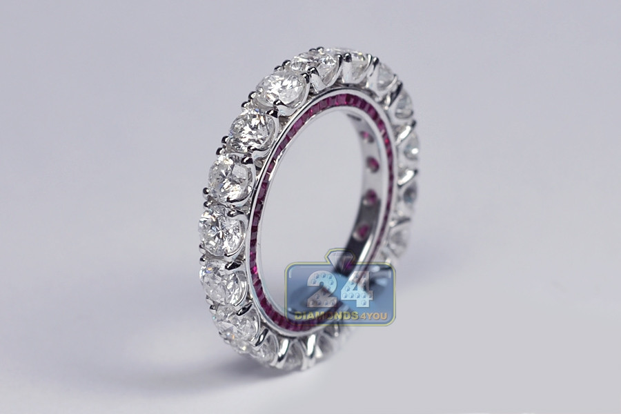 Ruby Diamond Eternity Rings
 Womens Diamond Ruby Gemstone Eternity Ring 18K White Gold
