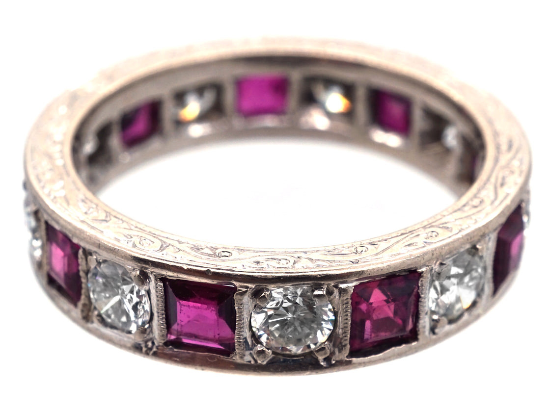 Ruby Diamond Eternity Rings
 Art Deco 18ct White Gold Ruby & Diamond Eternity Ring