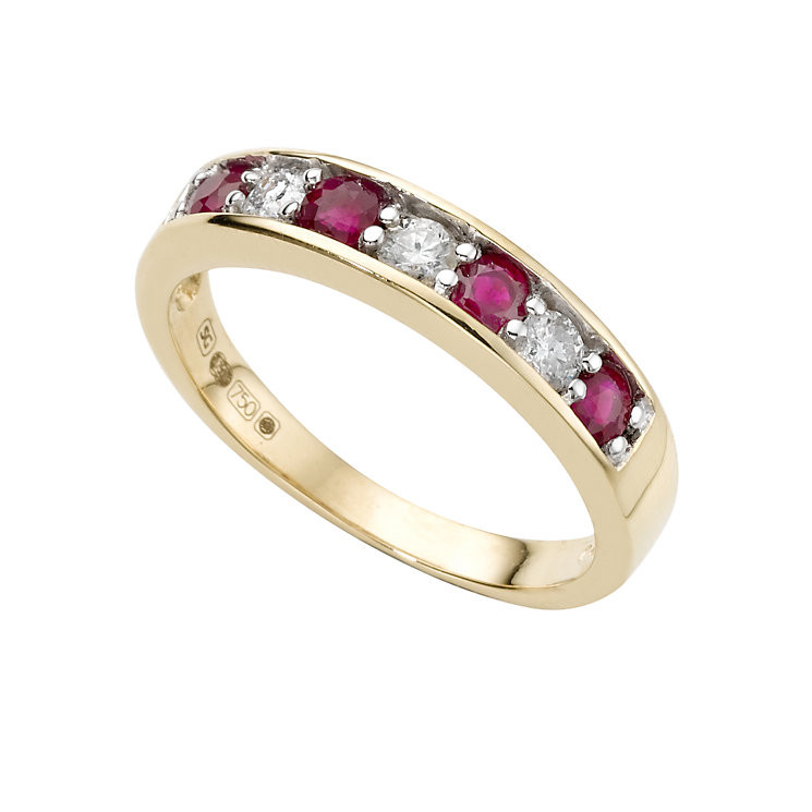 Ruby Diamond Eternity Rings
 18ct gold ruby and diamond fifth carat half eternity ring