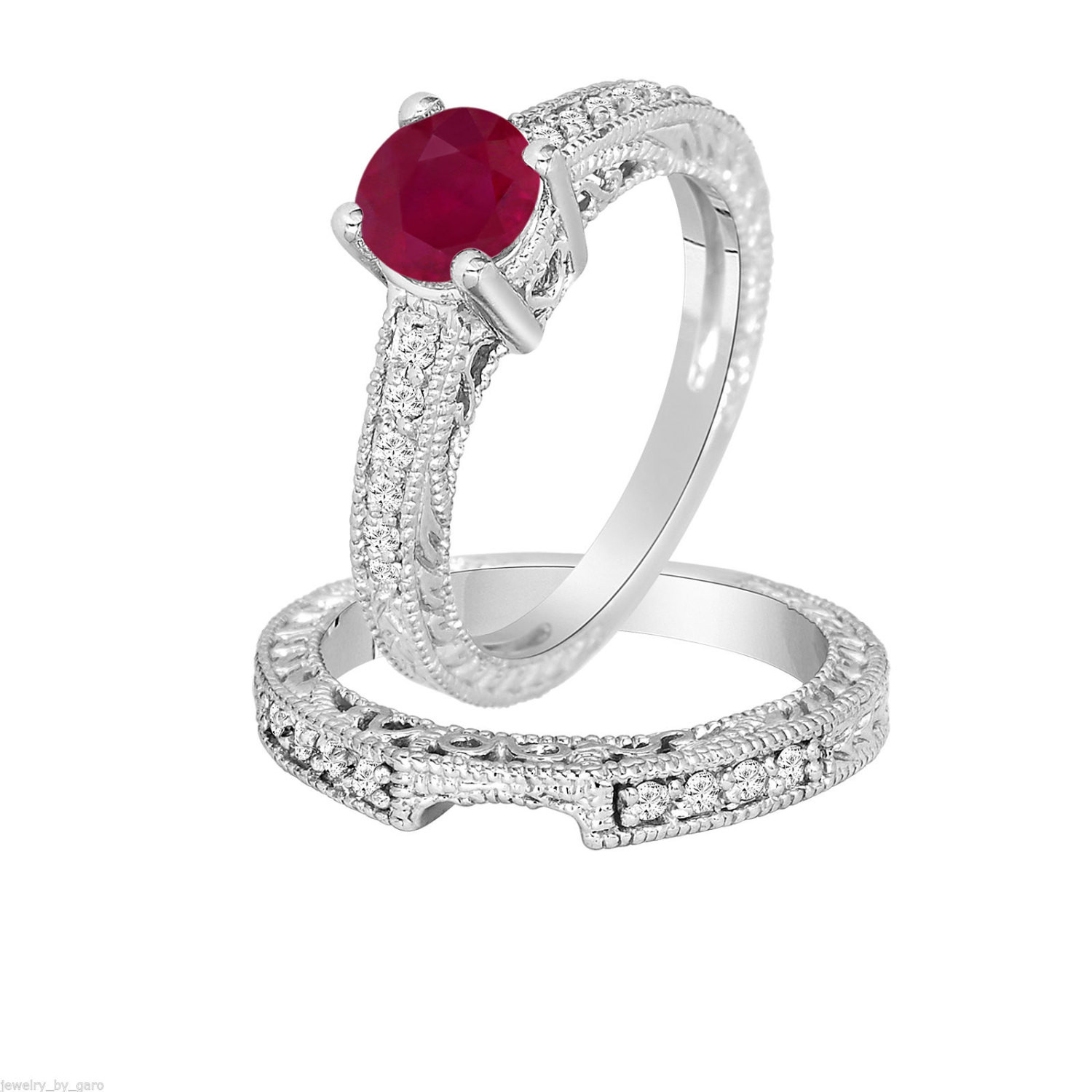 Ruby Wedding Ring Sets
 0 87 Carat Ruby & Diamond Engagement Ring Wedding by