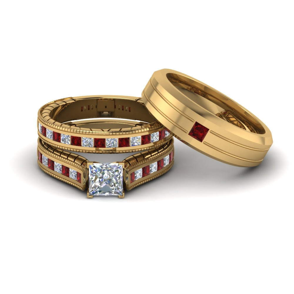 Ruby Wedding Ring Sets
 Buy Our Ruby Trio Wedding Ring Sets At Affordable Price