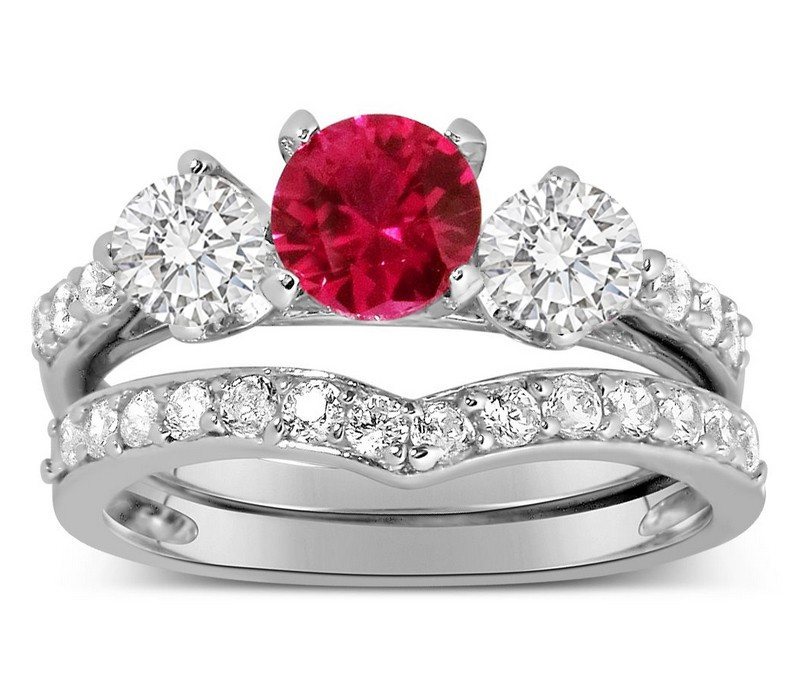 Ruby Wedding Ring Sets
 Luxurious 2 Carat Ruby and Diamond Wedding Ring Set in 10k