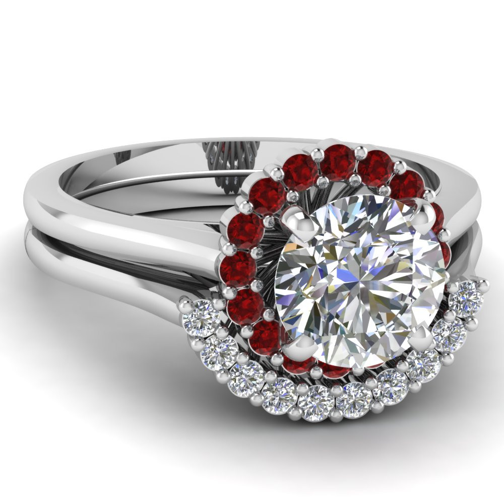 Ruby Wedding Ring Sets
 Narrow Floral Set