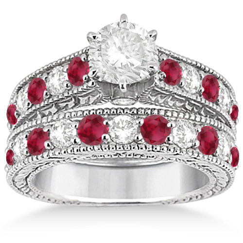 Ruby Wedding Ring Sets
 Antique Diamond & Ruby Wedding & Engagement Ring Set