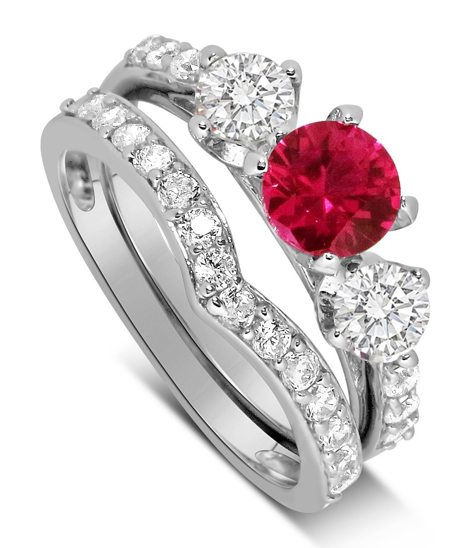 Ruby Wedding Ring Sets
 Luxurious 2 Carat Ruby and Diamond Wedding Ring Set in 10k