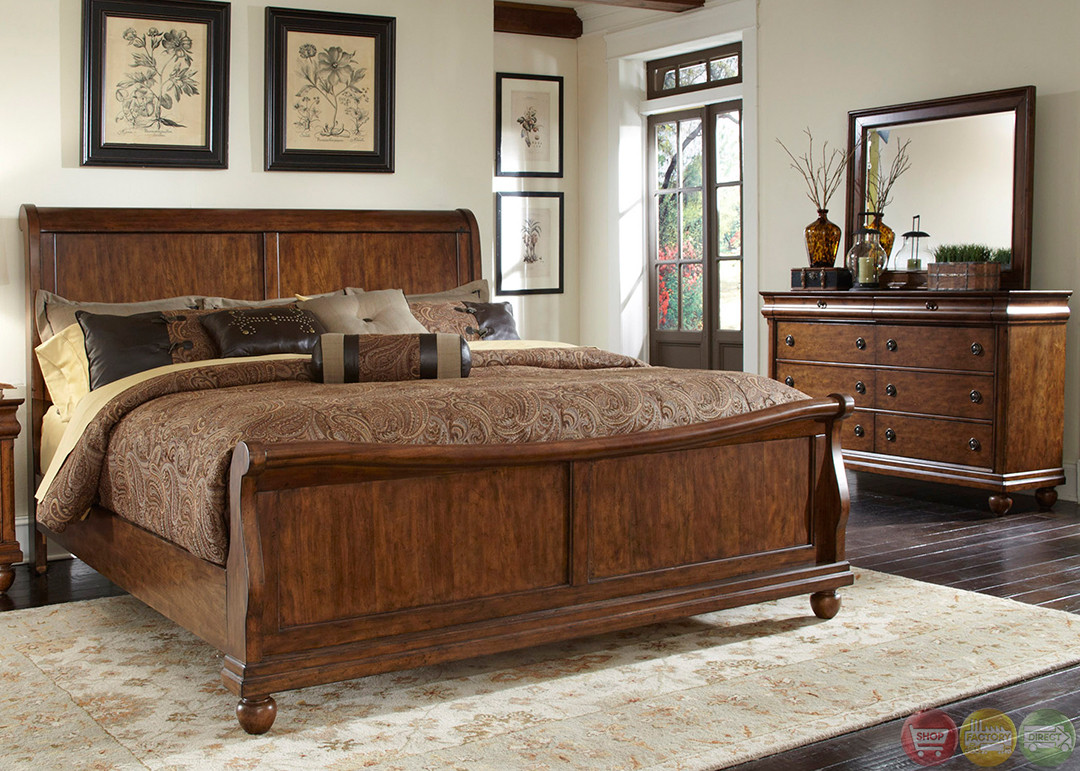 Rustic Bedroom Furniture Sets
 Rustic Traditions Cherry Sleigh Bedroom Furniture Set