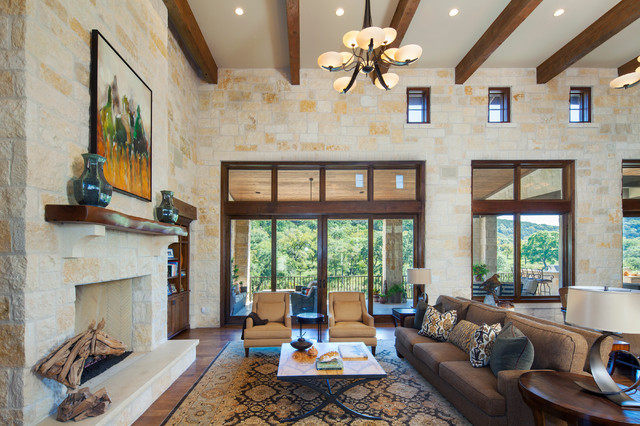 Rustic Country Living Room
 Hill Country Custom Home Rustic Living Room Austin