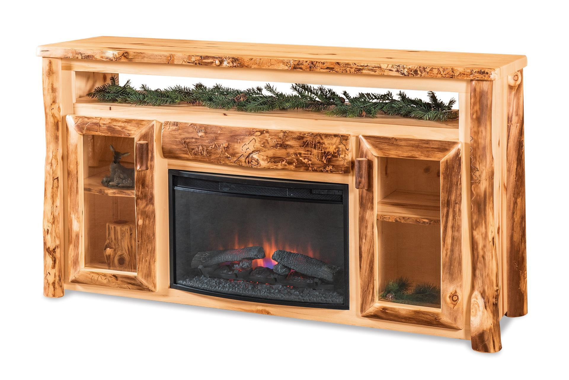 Rustic Electric Fireplace
 Rustic Log TV Cabinet with Electric Fireplace from