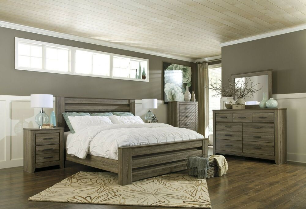 Rustic King Bedroom Sets
 Contemporary Rustic Warm Gray 4pc KING QUEEN Modern Poster