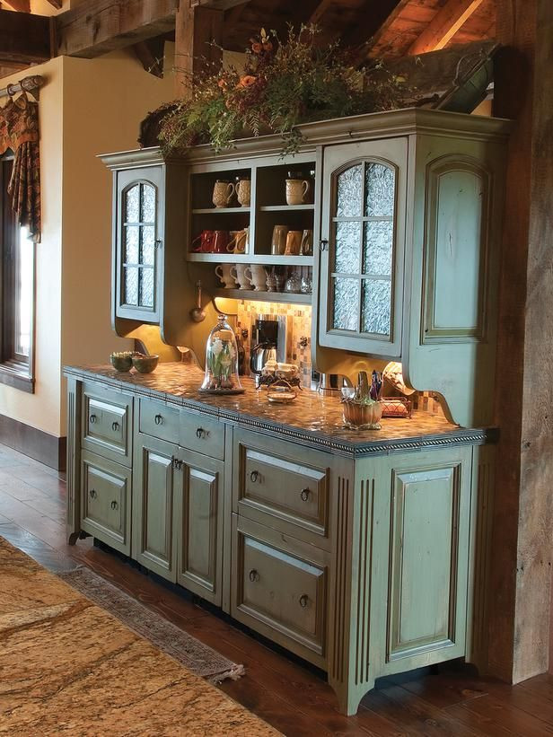 Rustic Kitchen Buffets
 RUSTIC KITCHEN love this green buffet cabinet for in the