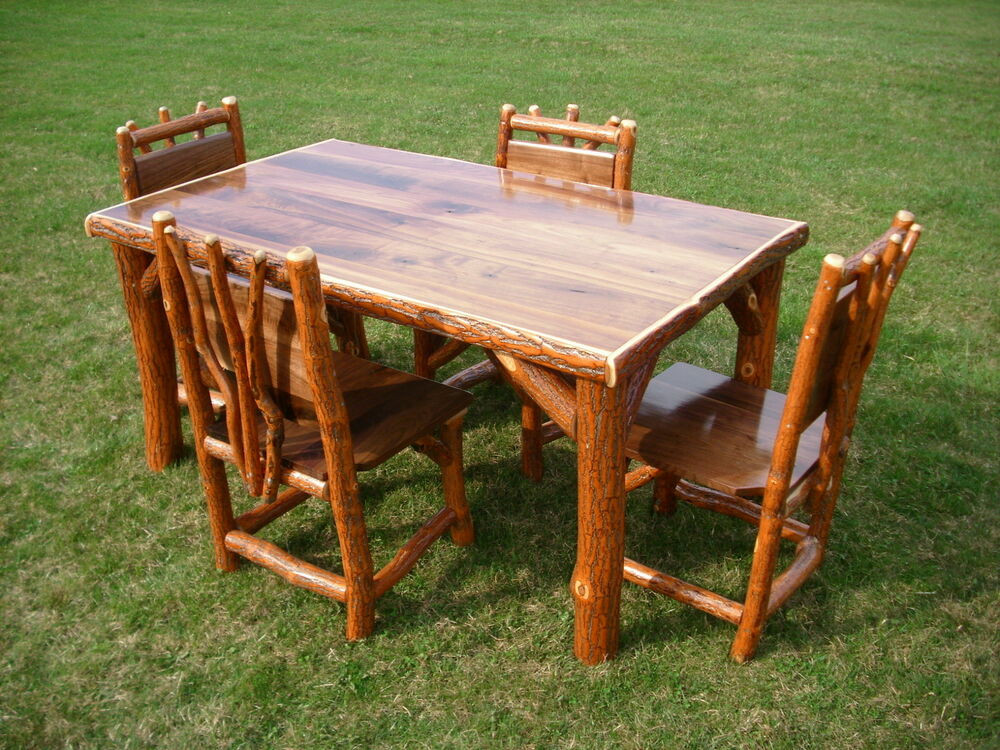 Rustic Kitchen Sets
 Sassafras Walnut Rustic Log Kitchen table 4 chairs Amish