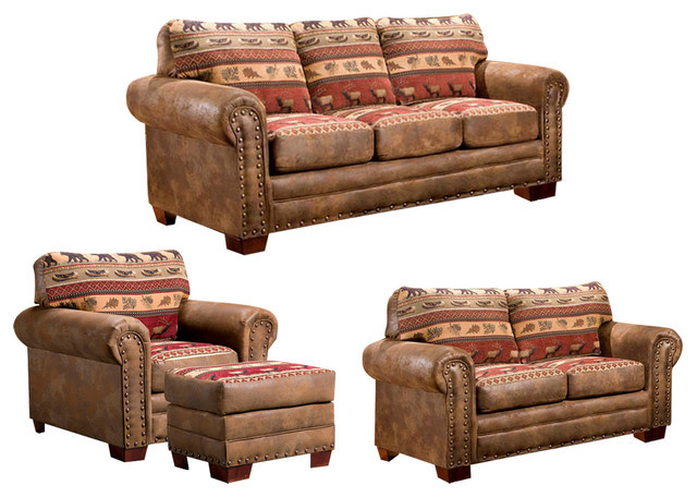 Rustic Living Room Set
 Sierra Lodge 4 Piece Set Rustic Living Room Furniture