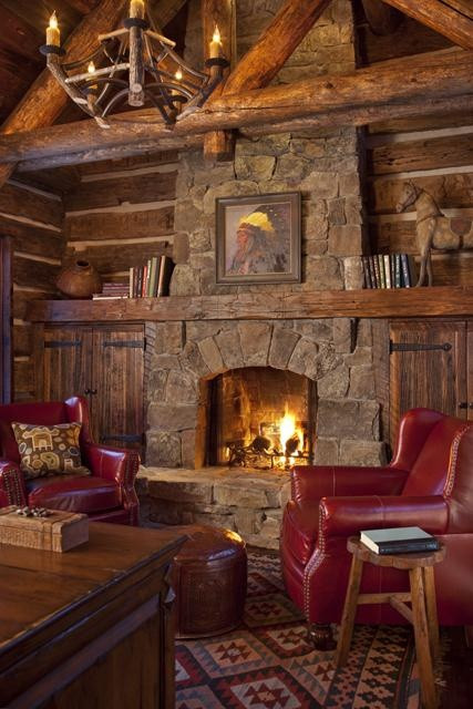 Rustic Living Room With Fireplace
 Rustic Cabin with Fireplace