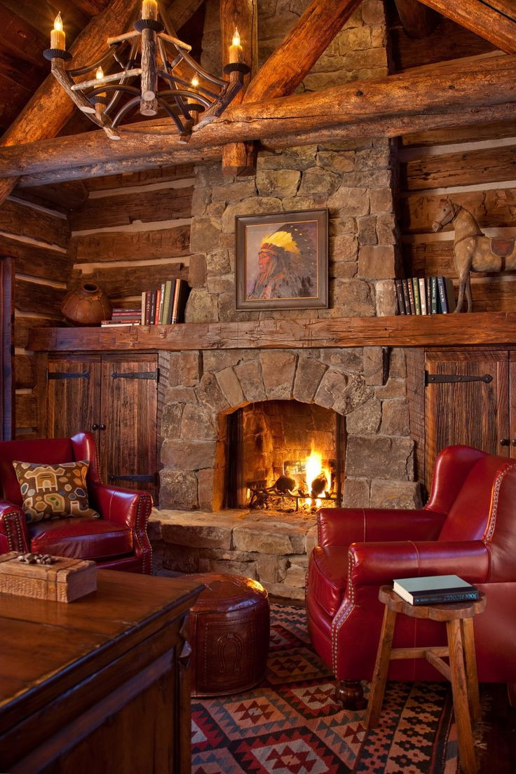 Rustic Living Rooms With Fireplace
 18 best Lodge decorating images on Pinterest
