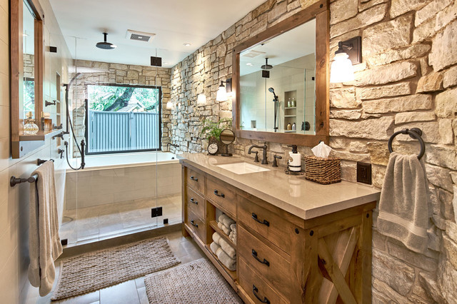 Rustic Master Bathroom
 Modern Master Retreat With Old World Flair Rustic