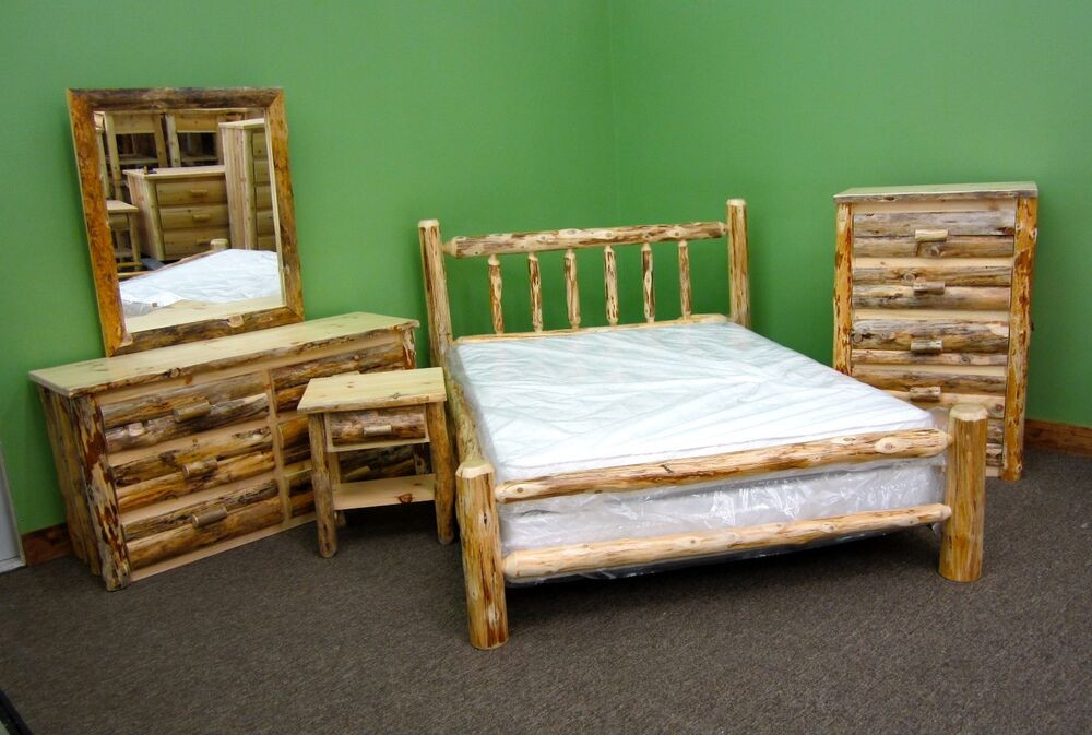 Rustic Queen Bedroom Set
 Rustic Pine Queen Log Bedroom Suite 5 pc Set $2459