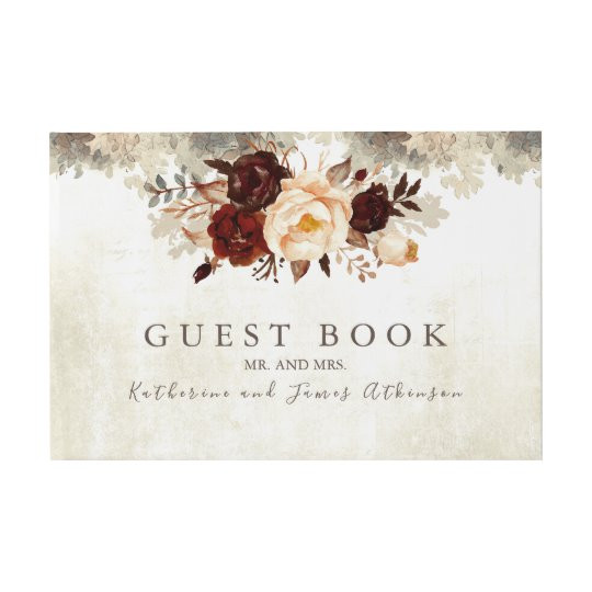 Rustic Wedding Guest Book Uk
 Burgundy Floral Rustic Wedding Guest Book