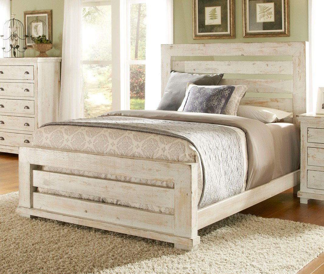 Rustic White Bedroom Set
 Willow Slat Bed Distressed White Progressive Furniture
