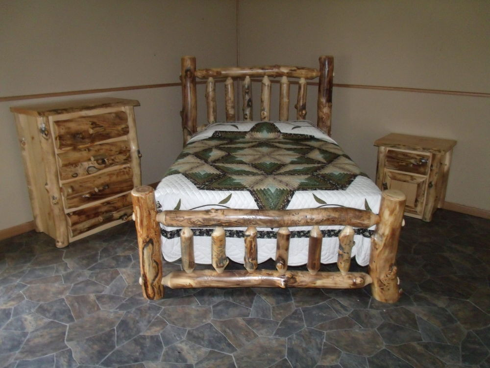 Rustic White Bedroom Set
 Rustic Aspen Log BEDROOM SET QUEEN plete Bed 4