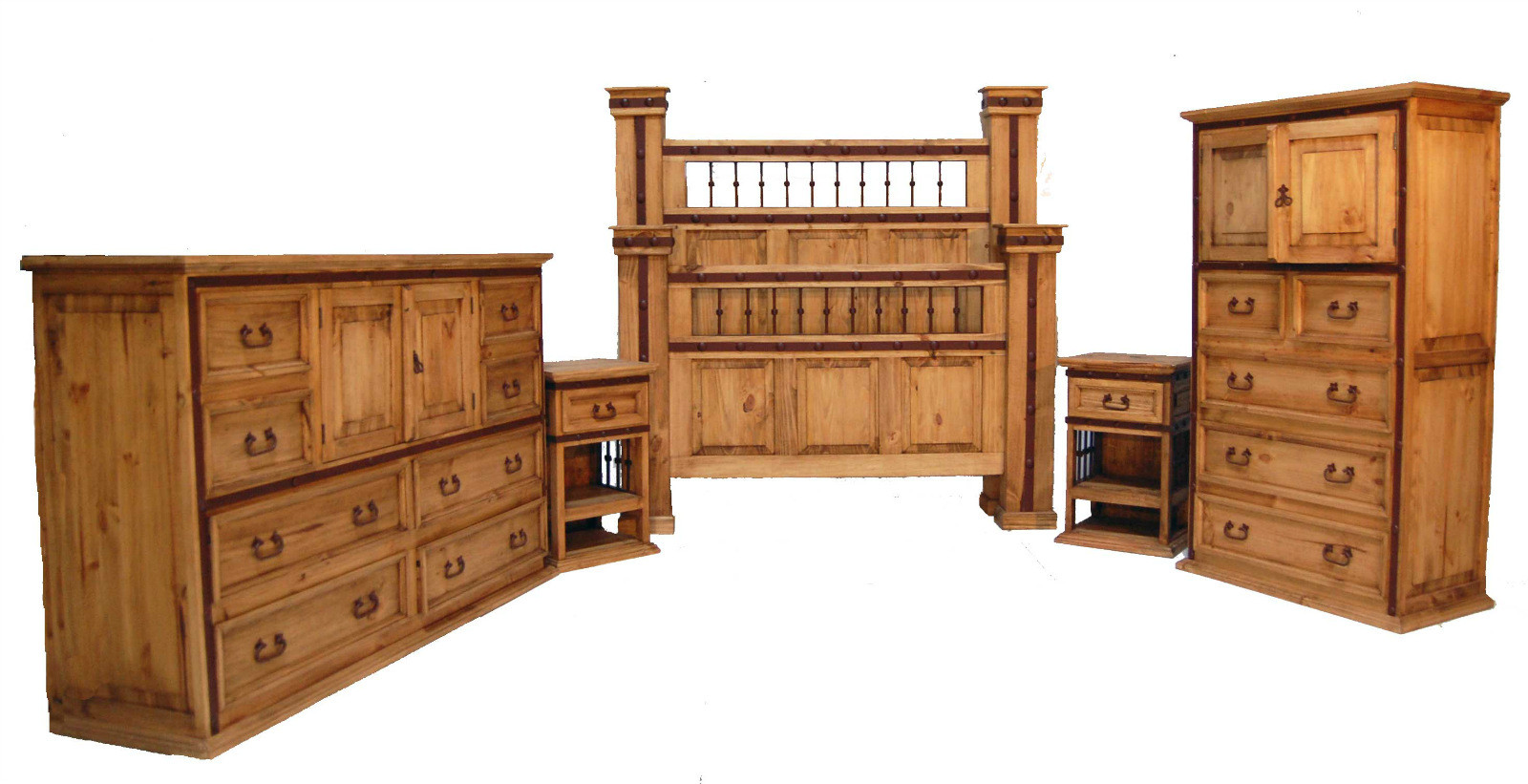Rustic Wood Bedroom Furniture
 Honey Rustic King Hierro Bedroom Set with Iron Accents