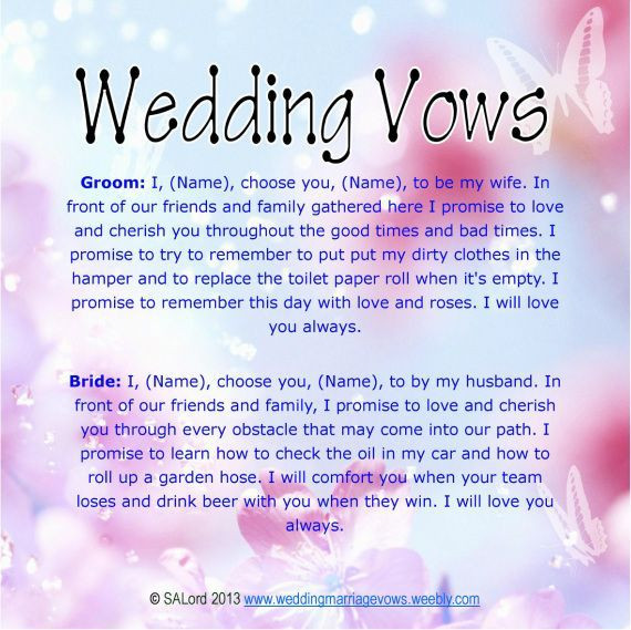 Sample Funny Wedding Vows
 Pin by Maryann on Wedding vows
