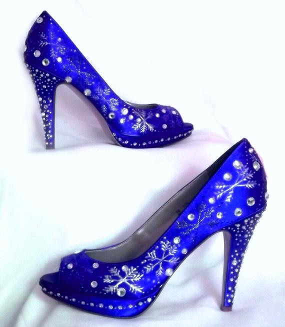 Sapphire Blue Wedding Shoes
 Wedding Shoes snowflakes Winter Sapphire blue by norakaren