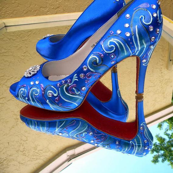 Sapphire Blue Wedding Shoes
 Items similar to Blue Wedding Shoes Peep Toe Something