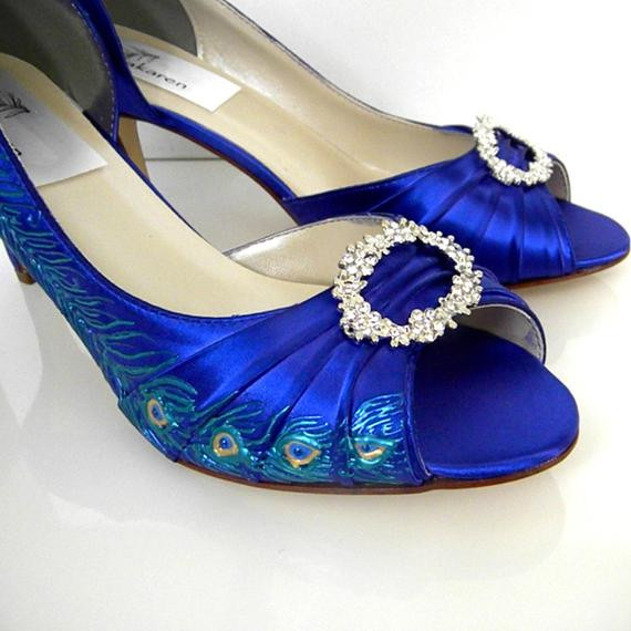 Sapphire Blue Wedding Shoes
 Wedding Shoes painted Peacock Feather Sapphire blue by