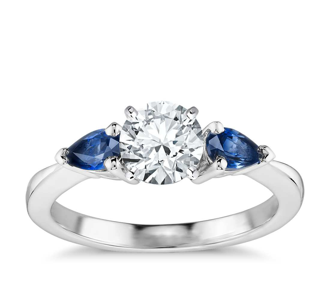 Sapphire Wedding Ring
 Classic Pear Shaped Sapphire Engagement Ring in 18k White