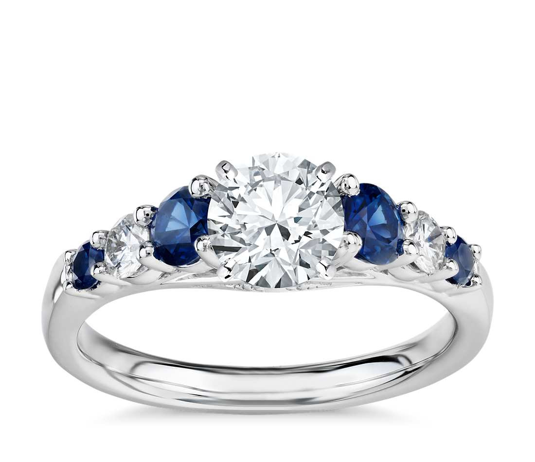 Sapphire Wedding Ring
 Graduated Sapphire and Diamond Engagement Ring in 14k